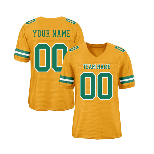 Custom Gold Kelly Green-White Mesh Classic Style Authentic Sports Football Jersey