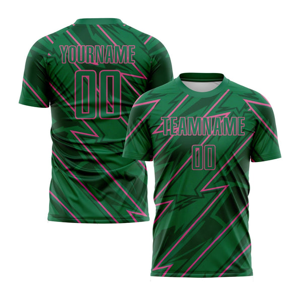 Custom Kelly Green Pink Lightning Classic Uniform Training Sets Soccer Jersey For Adults/Kids