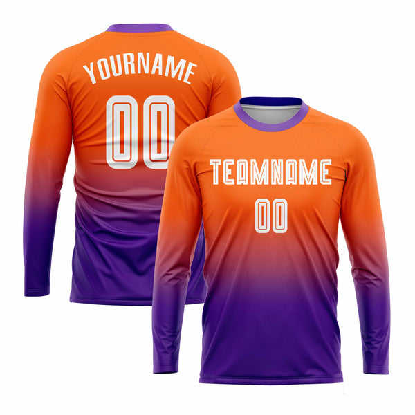 Custom Orange White-Purple Long Sleeve Fade Fashion Classic Uniform Training Sets Soccer Jersey For Adults/Kids