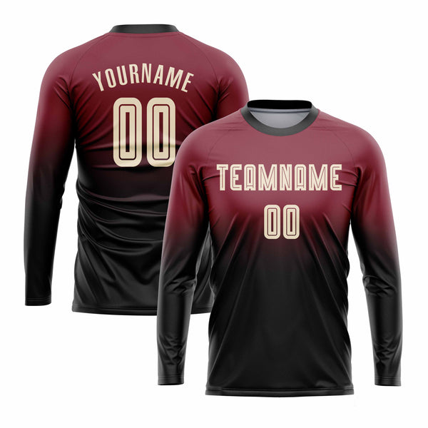Custom Crimson Cream-Black Long Sleeve Fade Fashion Classic Uniform Training Sets Soccer Jersey For Adults/Kids