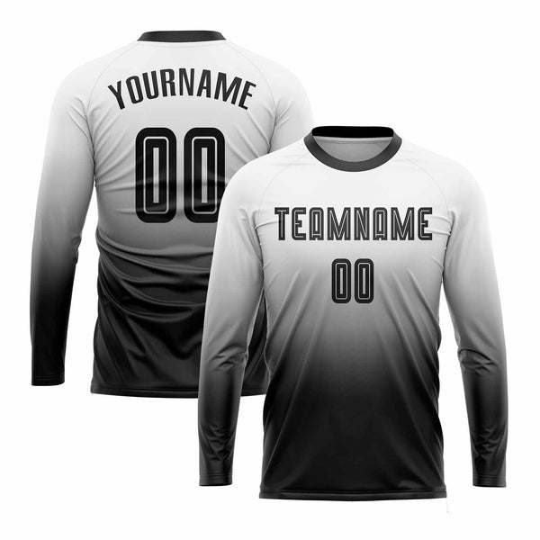 Custom White Black Long Sleeve Fade Fashion Classic Uniform Training Sets Soccer Jersey For Adults/Kids
