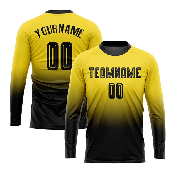 Custom Gold Black Long Sleeve Fade Fashion Classic Uniform Training Sets Soccer Jersey For Adults/Kids