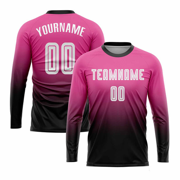 Custom Pink White-Black Long Sleeve Fade Fashion Classic Uniform Training Sets Soccer Jersey For Adults/Kids