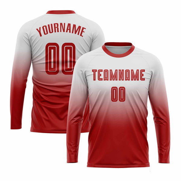 Custom White Red Long Sleeve Fade Fashion Classic Uniform Training Sets Soccer Jersey For Adults/Kids