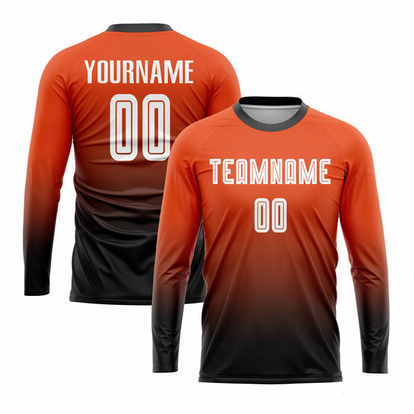 Custom Orange White-Black Long Sleeve Fade Fashion Classic Uniform Training Sets Soccer Jersey For Adults/Kids