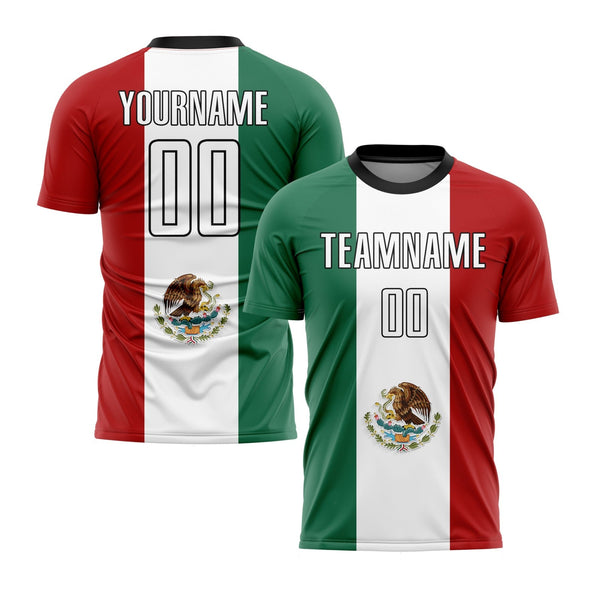 Custom Kelly Green White Red-Black Mexican Flag Classic Uniform Training Sets Soccer Jersey For Adults/Kids