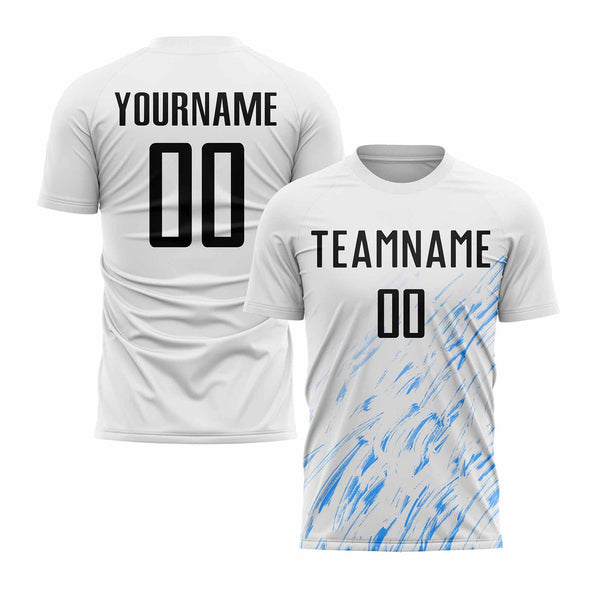 Custom White Black-Light Blue Classic Uniform Training Sets Soccer Jersey For Adults/Kids