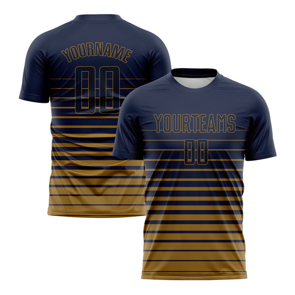 Custom Navy Old Gold Pinstripe Fade Fashion Classic Uniform Training Sets Soccer Jersey For Adults/Kids