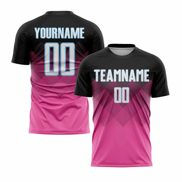 Custom Pink Black-LIght Blue Gradient Square Shape Classic Uniform Training Sets Soccer Jersey For Adults/Kids