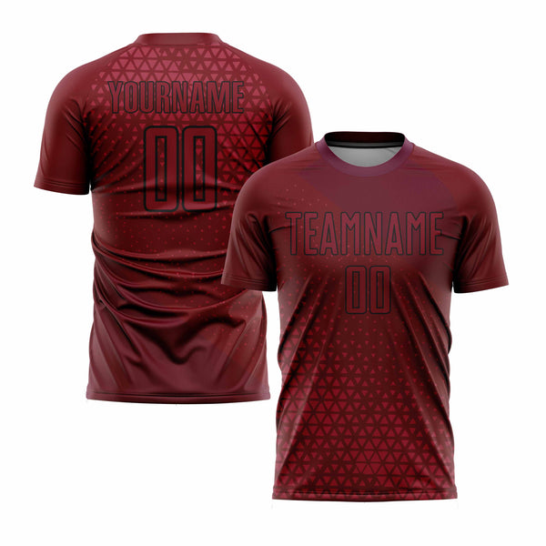 Custom Crimson Black Geometric Shapes Classic Uniform Training Sets Soccer Jersey For Adults/Kids
