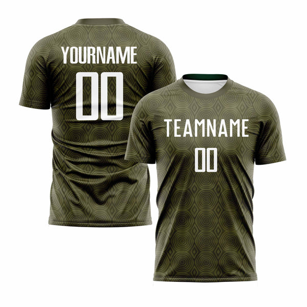 Custom Olive White Geometric Shapes Classic Uniform Training Sets Soccer Jersey For Adults/Kids