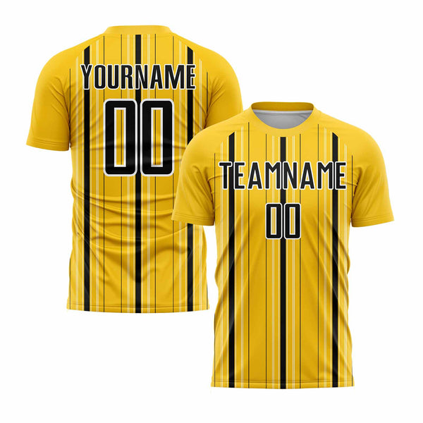 Custom Yellow Black-White Stripe Classic Uniform Training Sets Soccer Jersey For Adults/Kids