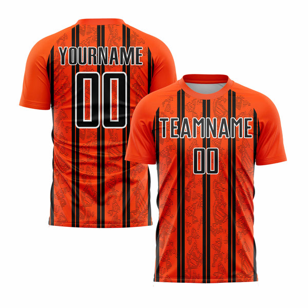 Custom Orange Black-White Stripe Line Classic Uniform Training Sets Soccer Jersey For Adults/Kids