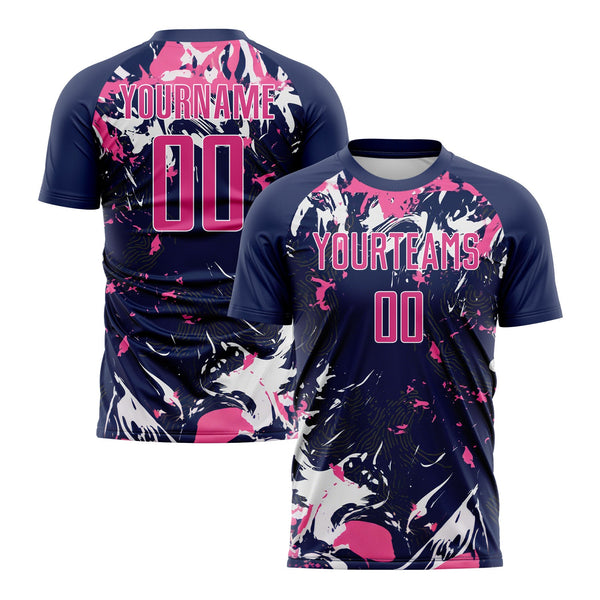 Custom Navy Pink-White Classic Uniform Training Sets Soccer Jersey For Adults/Kids