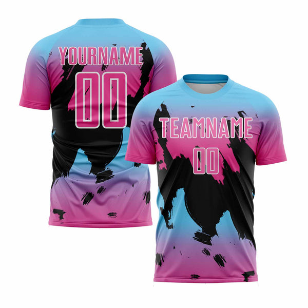 Custom Pink Sky Blue-Black Splash Classic Uniform Training Sets Soccer Jersey For Adults/Kids