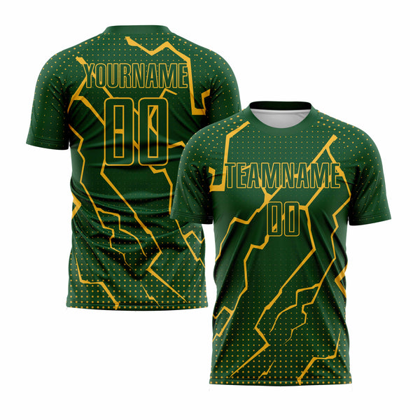 Custom Green Gold Lightning Classic Uniform Training Sets Soccer Jersey For Adults/Kids