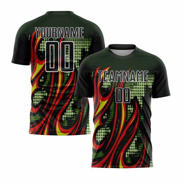 Custom Olive Red-Gold Flame Classic Uniform Training Sets Soccer Jersey For Adults/Kids