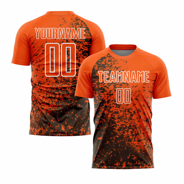 Custom Orange Black-White Abstract Fragment Art Classic Uniform Training Sets Soccer Jersey For Adults/Kids