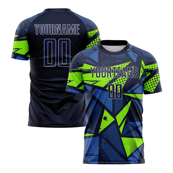 Custom Navy Navy-Neon Green Classic Uniform Training Sets Soccer Jersey For Adults/Kids