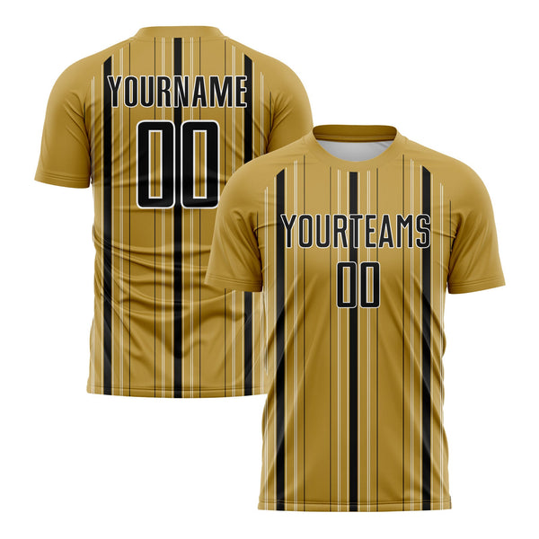 Custom Old Gold Black-White Stripe Classic Uniform Training Sets Soccer Jersey For Adults/Kids