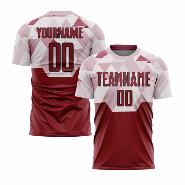 Custom Crimson Black Geometric Shapes Classic Uniform Training Sets Soccer Jersey For Adults/Kids