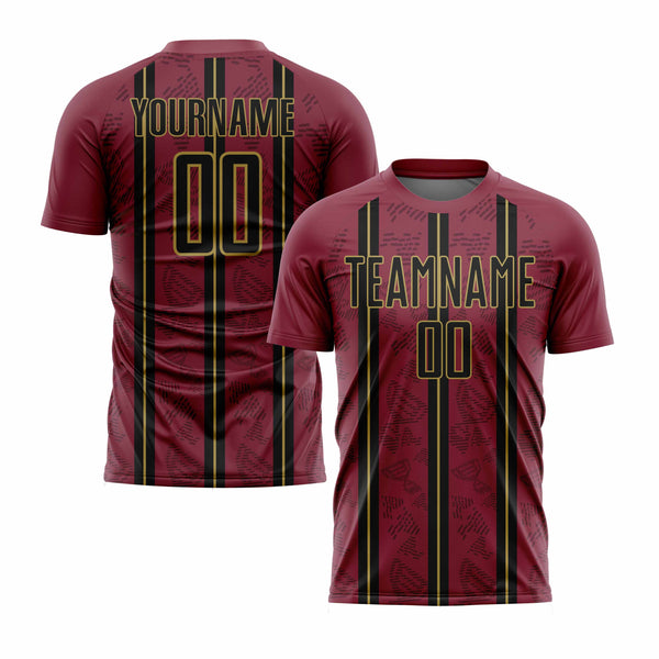 Custom Crimson Black-Old Gold Stripe Line Classic Uniform Training Sets Soccer Jersey For Adults/Kids