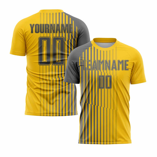 Custom Yellow Steel Gray Lines Classic Uniform Training Sets Soccer Jersey For Adults/Kids