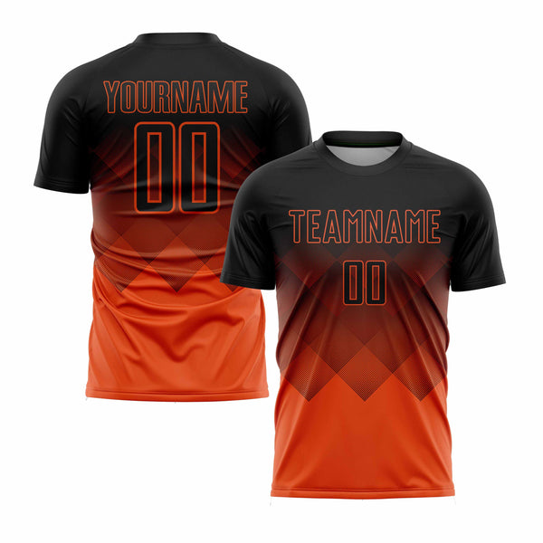 Custom Orange Black Gradient Square Shape Classic Uniform Training Sets Soccer Jersey For Adults/Kids