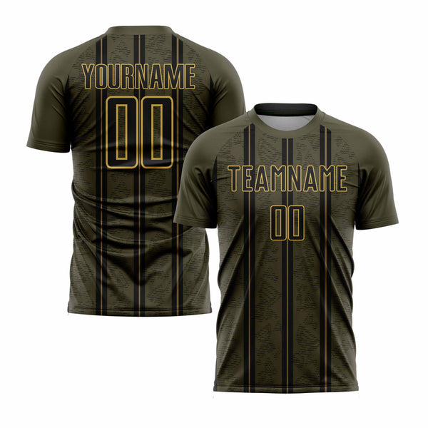 Custom Olive Black-Old Gold Stripe Line Classic Uniform Training Sets Soccer Jersey For Adults/Kids