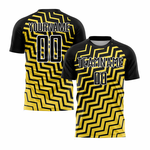 Custom Yellow Black-White Geometric Lines Classic Uniform Training Sets Soccer Jersey For Adults/Kids