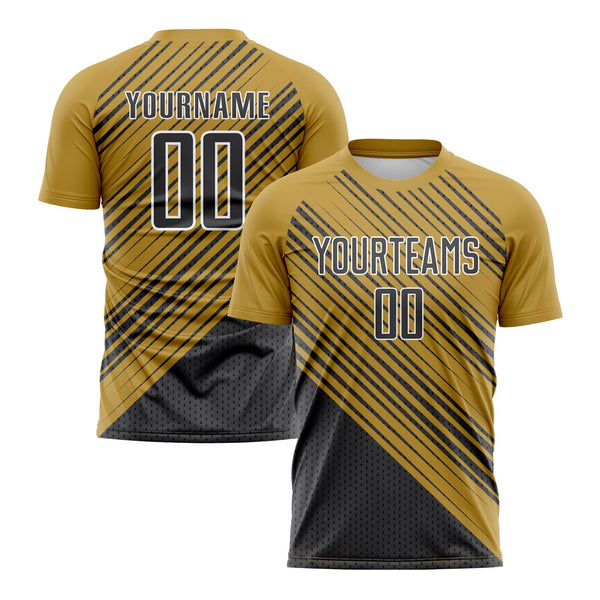 Custom Old Gold Steel Gray White Diagonal Lines Classic Uniform Training Sets Soccer Jersey For Adults/Kids