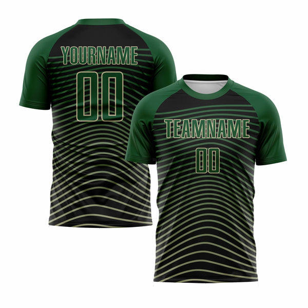 Custom Green Cream-Black Gradient Geometric Lines Classic Uniform Training Sets Soccer Jersey For Adults/Kids