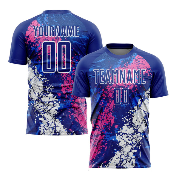 Custom Royal Pink-White Classic Dripping Splatter Art Classic Uniform Training Sets Soccer Jersey For Adults/Kids