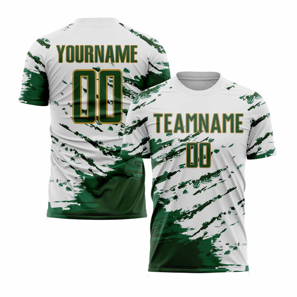 Custom White Green Kelly Green-Gold Abstract Fragment Art Splash Classic Uniform Training Sets Soccer Jersey For Adults/Kids