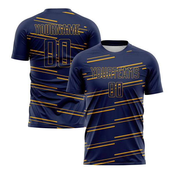 Custom Navy Yellow Lines Classic Uniform Training Sets Soccer Jersey For Adults/Kids