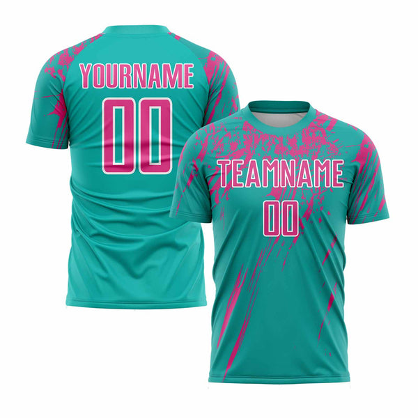 Custom Aqua Pink-White Classic Uniform Training Sets Soccer Jersey For Adults/Kids