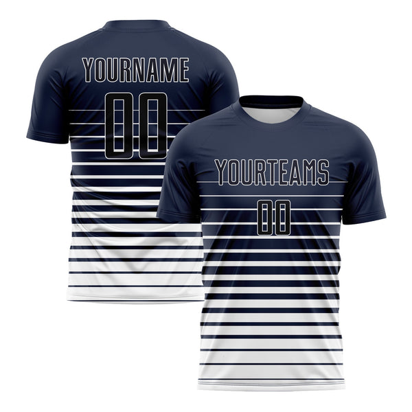Custom Navy White Pinstripe Fade Fashion Classic Uniform Training Sets Soccer Jersey For Adults/Kids