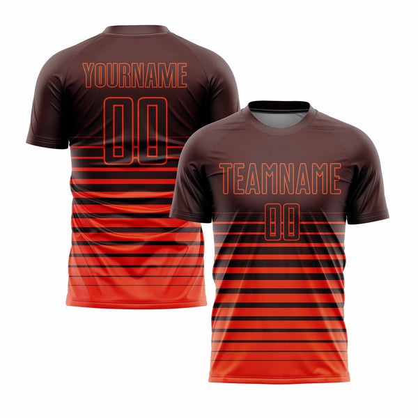 Custom Brown Orange Pinstripe Fade Fashion Classic Uniform Training Sets Soccer Jersey For Adults/Kids