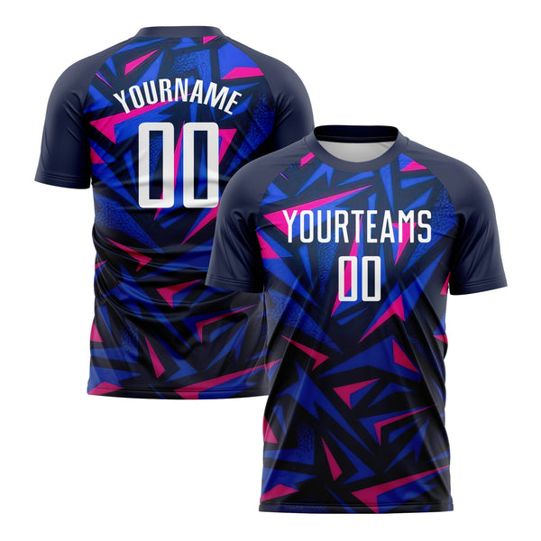 Custom Navy White-Pink Classic Uniform Training Sets Soccer Jersey For Adults/Kids