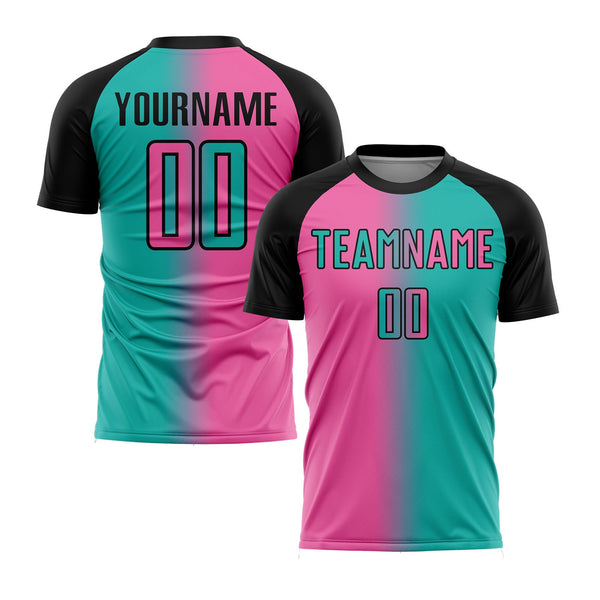 Custom Aqua Pink-Black Gradient Fashion Classic Uniform Training Sets Soccer Jersey For Adults/Kids