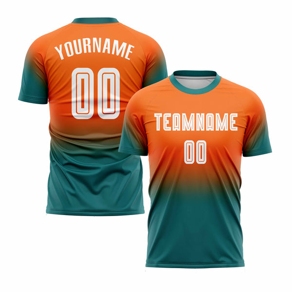 Custom Orange White-Teal Fade Fashion Classic Uniform Training Sets Soccer Jersey For Adults/Kids