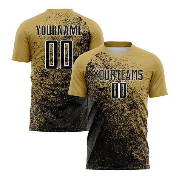 Custom Old Gold Black-White Abstract Fragment Art Classic Uniform Training Sets Soccer Jersey For Adults/Kids