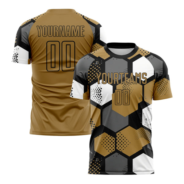 Custom Old Gold Black-White Classic Uniform Training Sets Soccer Jersey For Adults/Kids