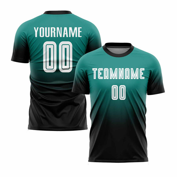 Custom Aqua White-Black Fade Fashion Classic Uniform Training Sets Soccer Jersey For Adults/Kids