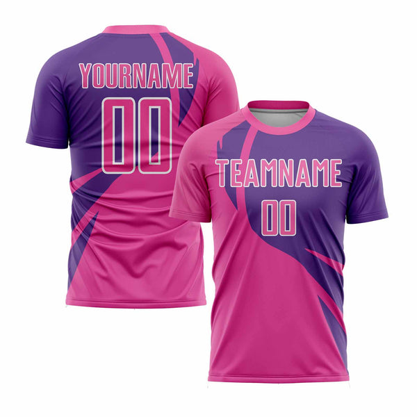 Custom Pink Purple-White Curve Lines Classic Uniform Training Sets Soccer Jersey For Adults/Kids