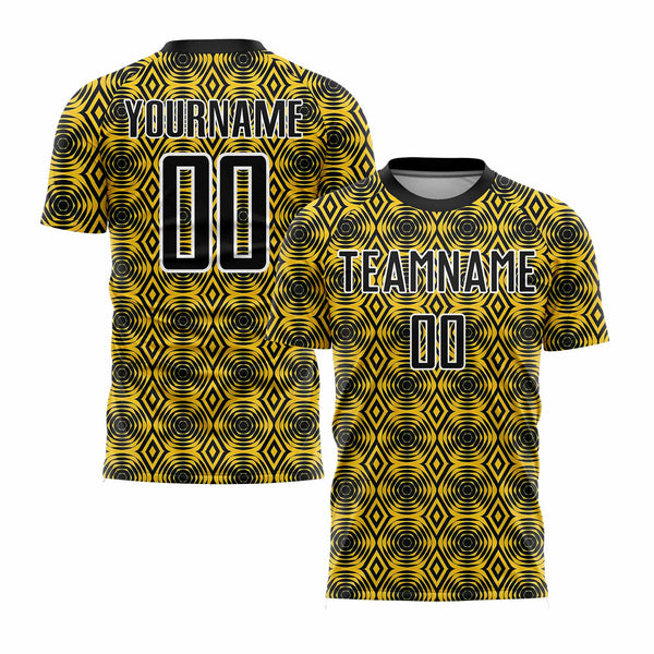 Custom Yellow Black-White Geometric Shapes Classic Uniform Training Sets Soccer Jersey For Adults/Kids