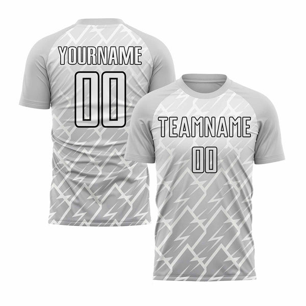 Custom White Gray-Black Lightning Splash Classic Uniform Training Sets Soccer Jersey For Adults/Kids