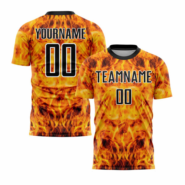 Custom Yellow Black-White Flame Classic Uniform Training Sets Soccer Jersey For Adults/Kids