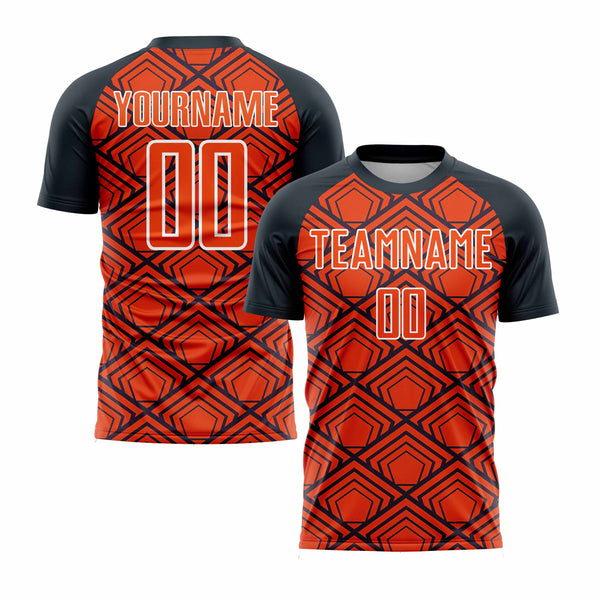 Custom Orange Navy-White Geometric Pattern Classic Uniform Training Sets Soccer Jersey For Adults/Kids