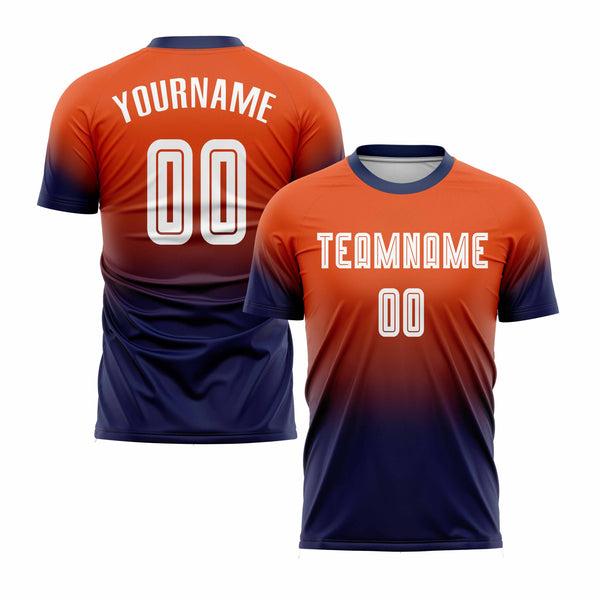 Custom Orange White-Navy Fade Fashion Classic Uniform Training Sets Soccer Jersey For Adults/Kids